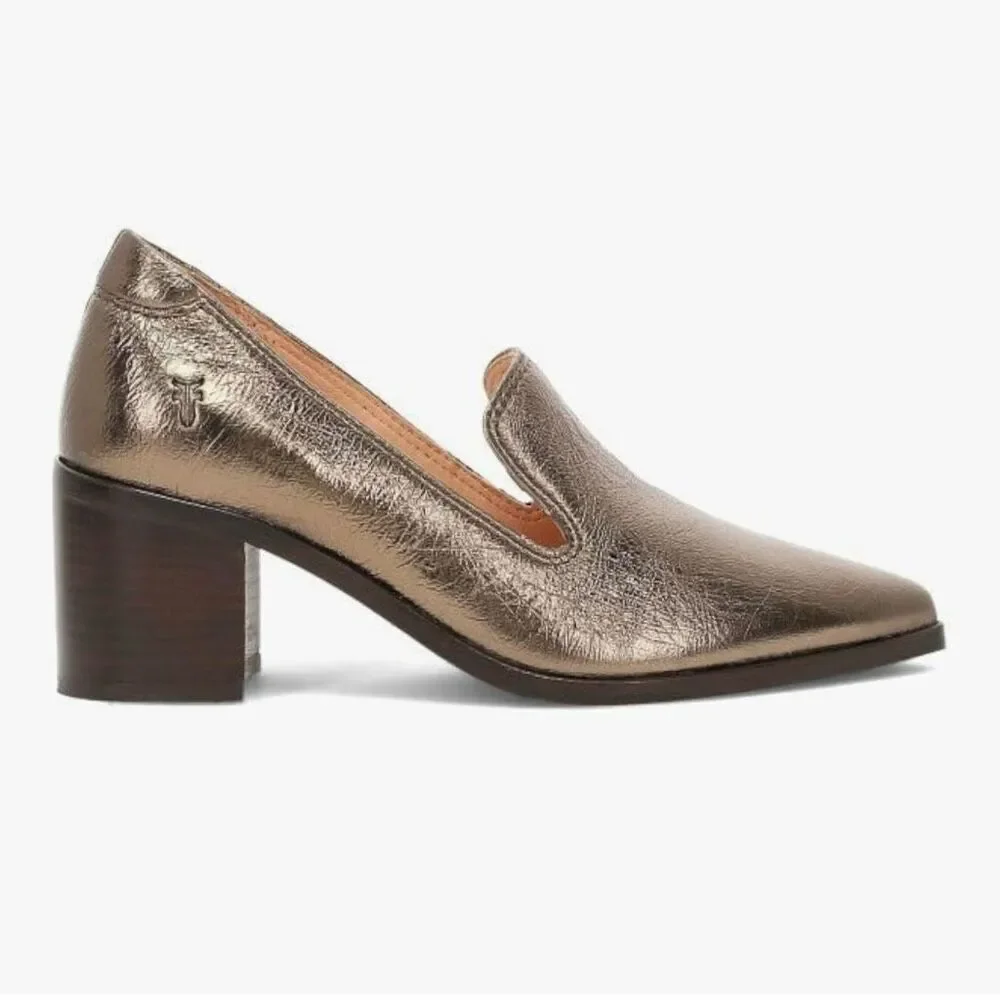 NWT Frye Pointed Toe Leather Sadie Venetian Block Heel Loafers Bronze Size 11M